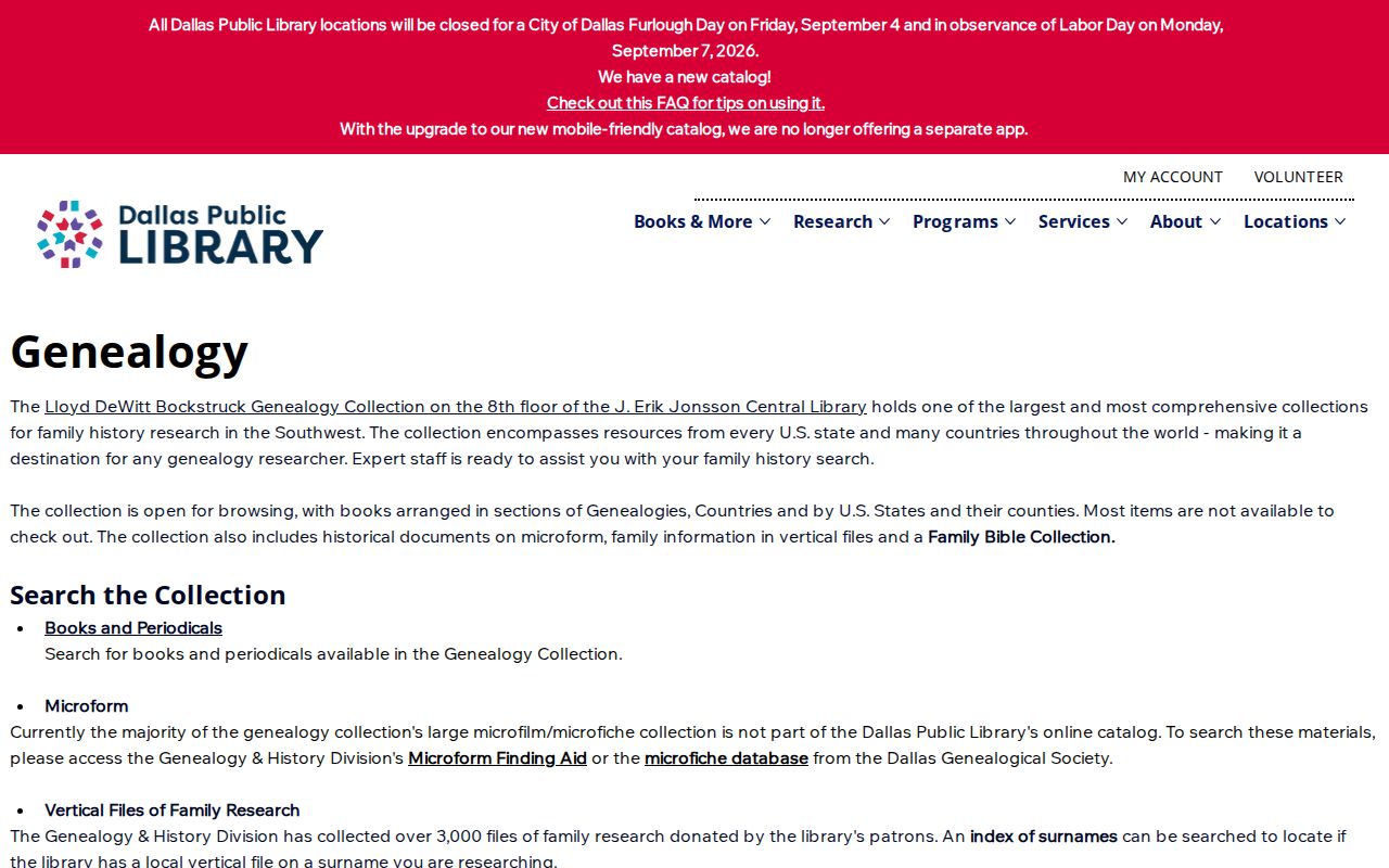 DeSoto city directory genealogy resources at Dallas Public Library