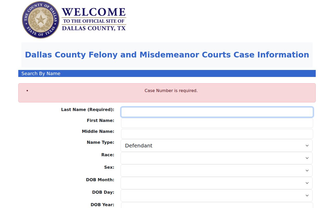 DeSoto residents directory Dallas County criminal search form