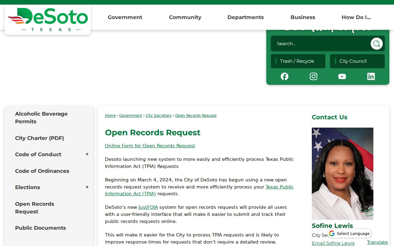 DeSoto residents directory public records request instructions