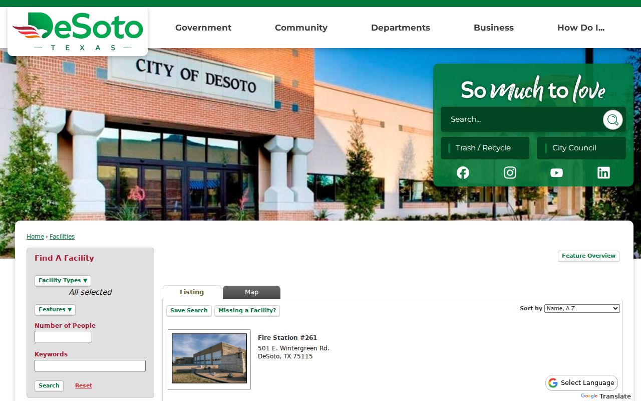 DeSoto neighbors association facility search