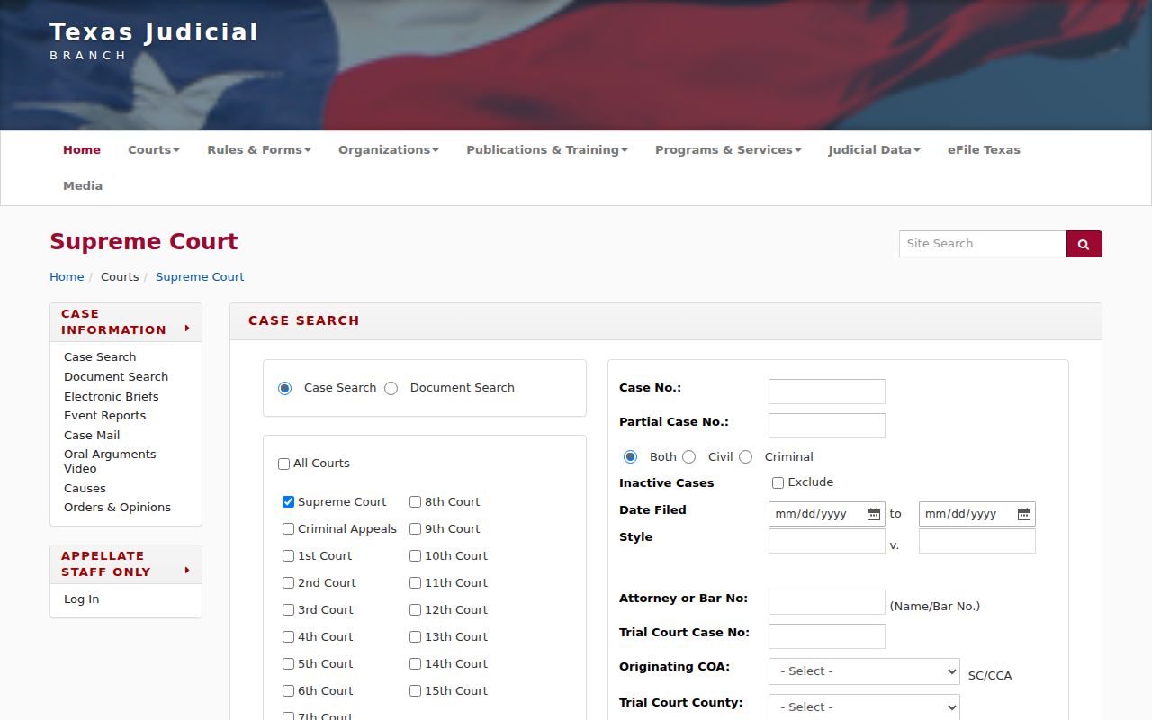 DeSoto resident lookup through Texas appellate case search fields