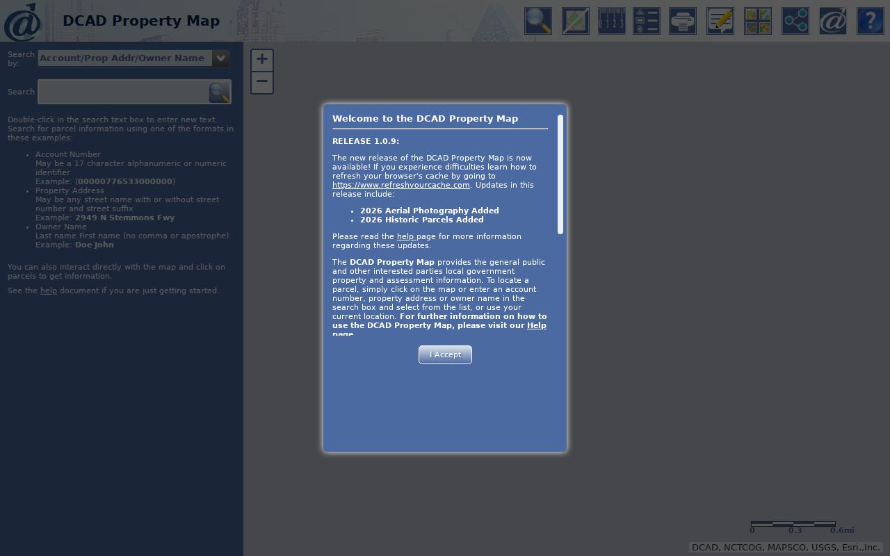 DeSoto street directory DCAD parcel viewer tools